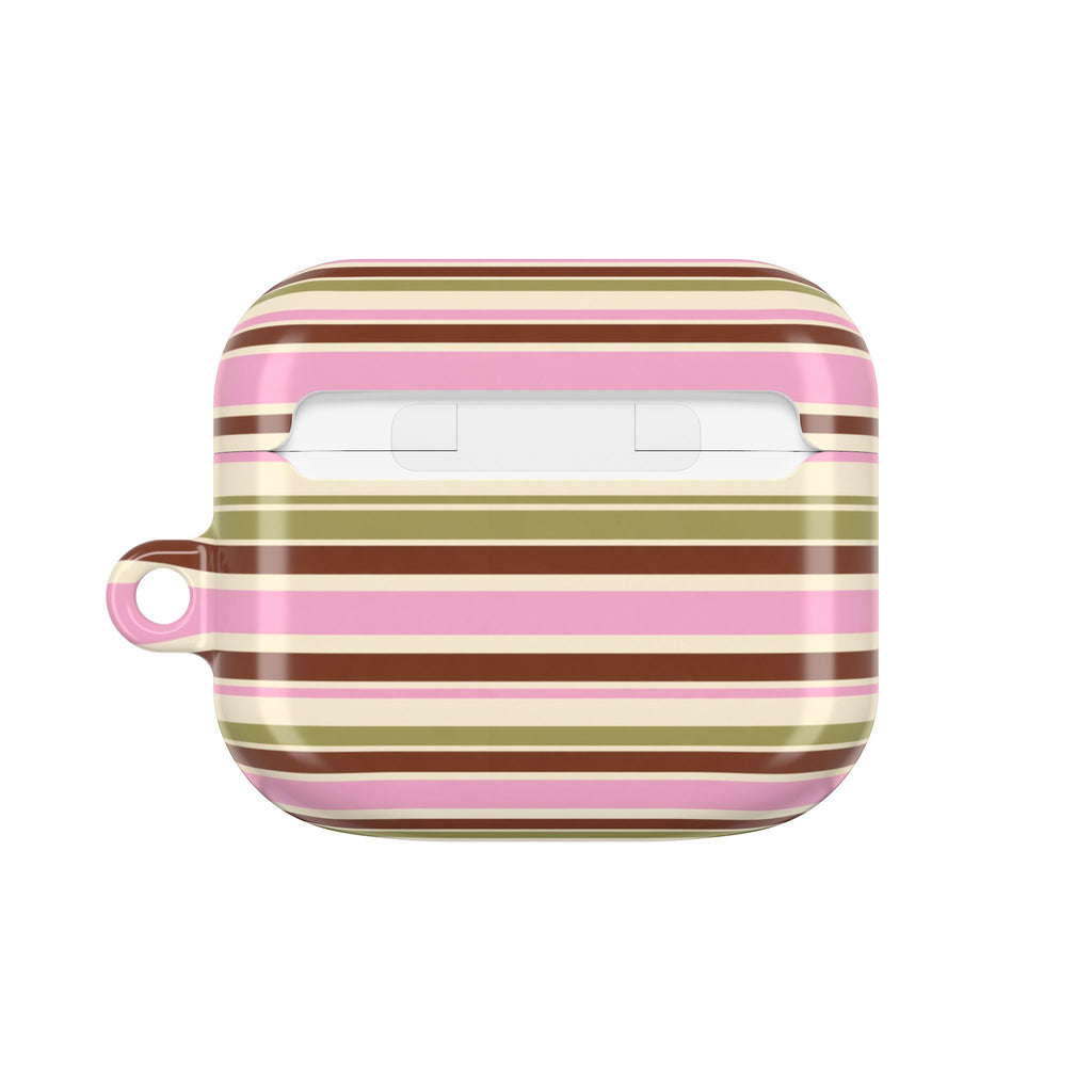Pink and Olive Striped AirPods Case